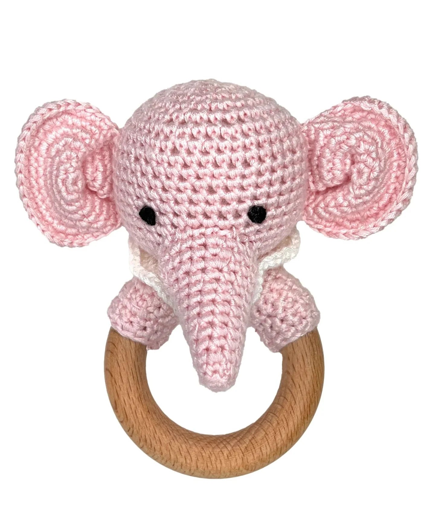Elephant Woodring Rattle, Pink