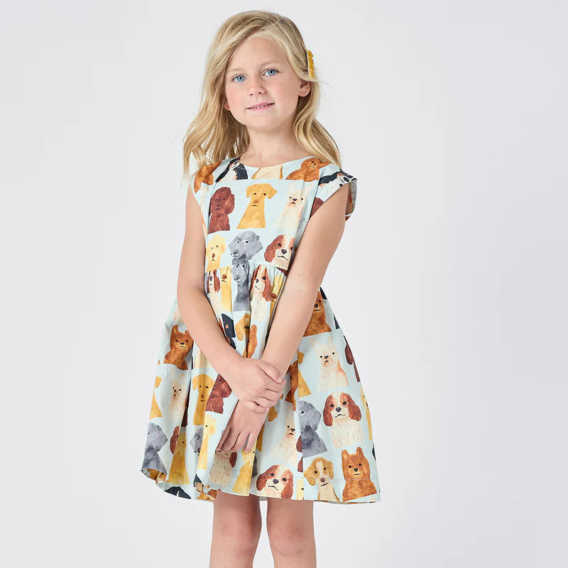 Adaline Dress, Light Blue Watercolor Dogs