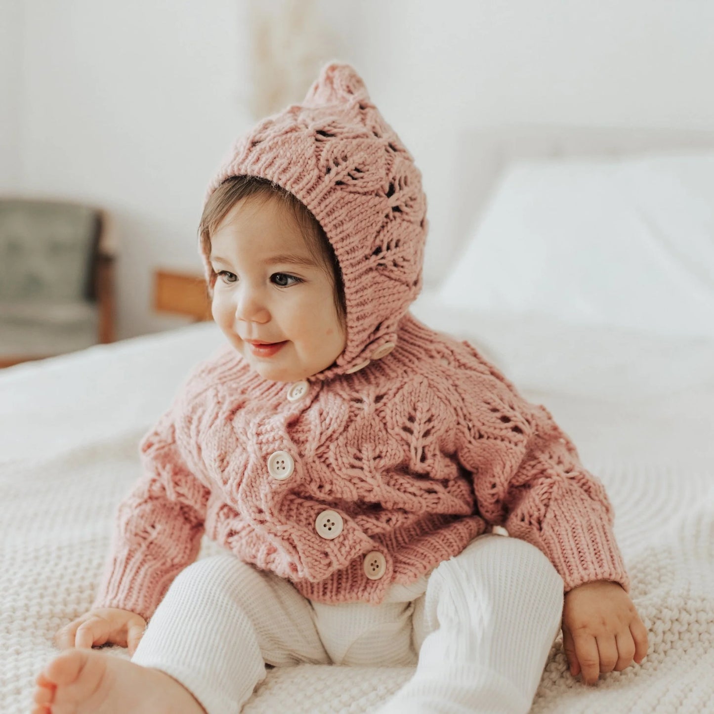 Leaf Lace Bonnet, Rosy