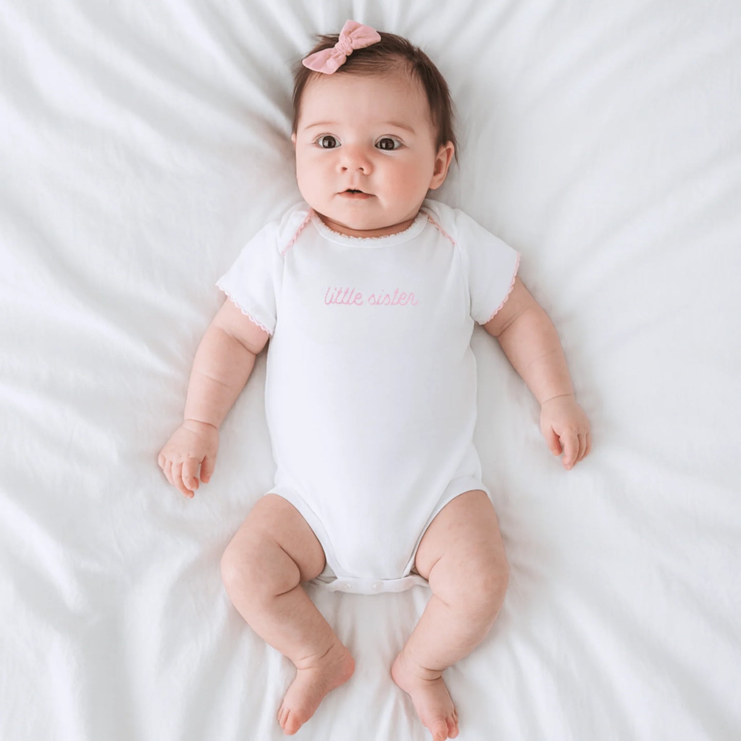 Little Sister Emb. S/S Bodysuit, Pink