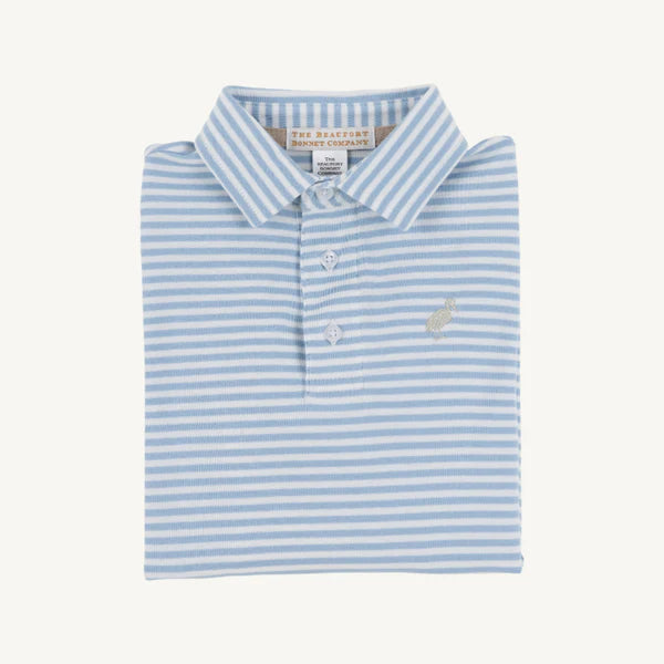 L/S Prim and Proper Polo, Barrington Blue Stripe