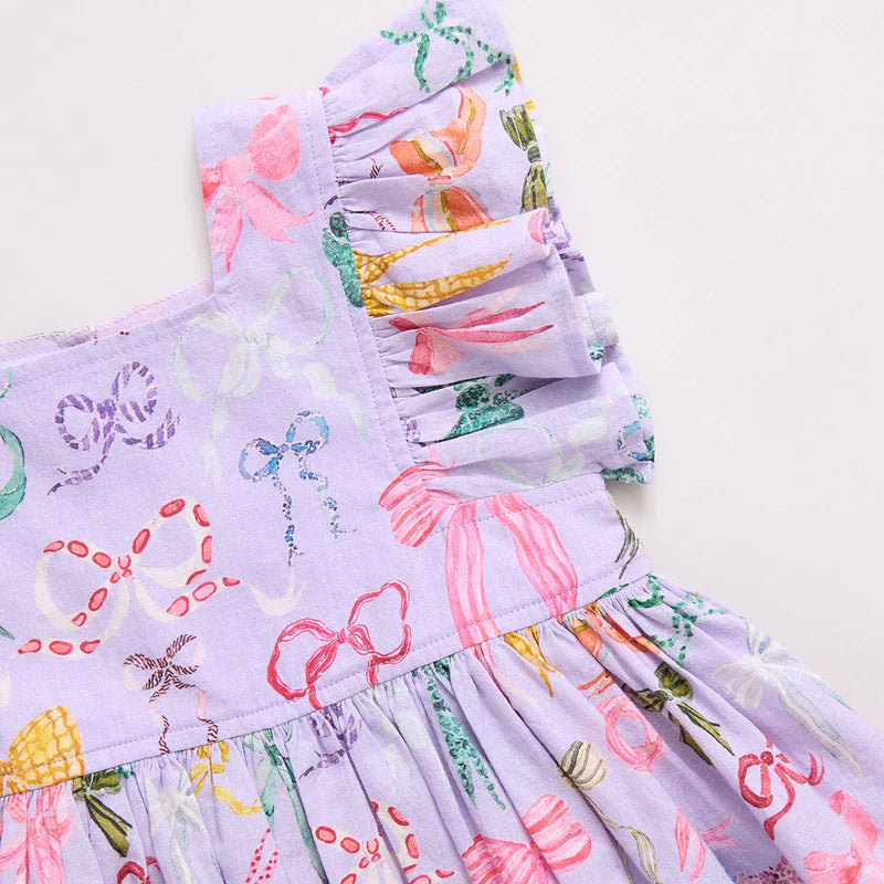 Elsie Dress, Lavender Watercolor Bows