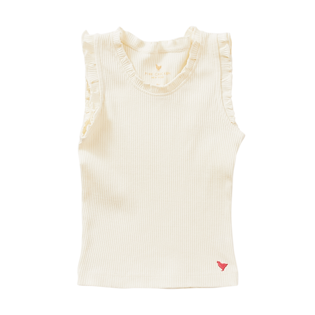 Organic Ruffle Rib Tank, Antique White