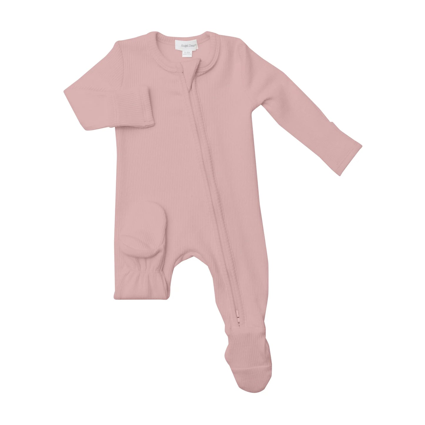 Zipper Ribbed Footie, Silver Pink