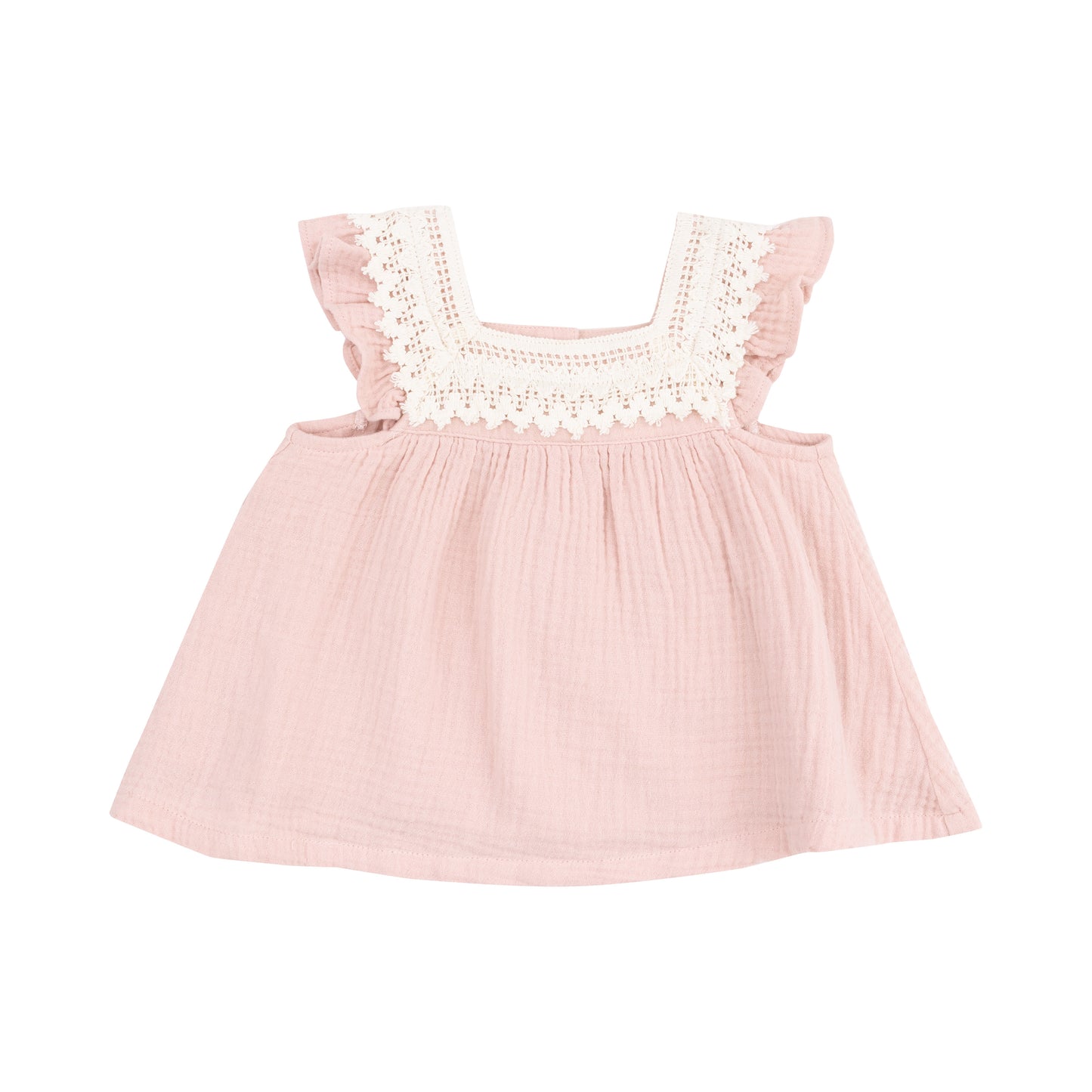 Solid Muslin Rose Smoke Pinafore w/ Crochet Heart Lace