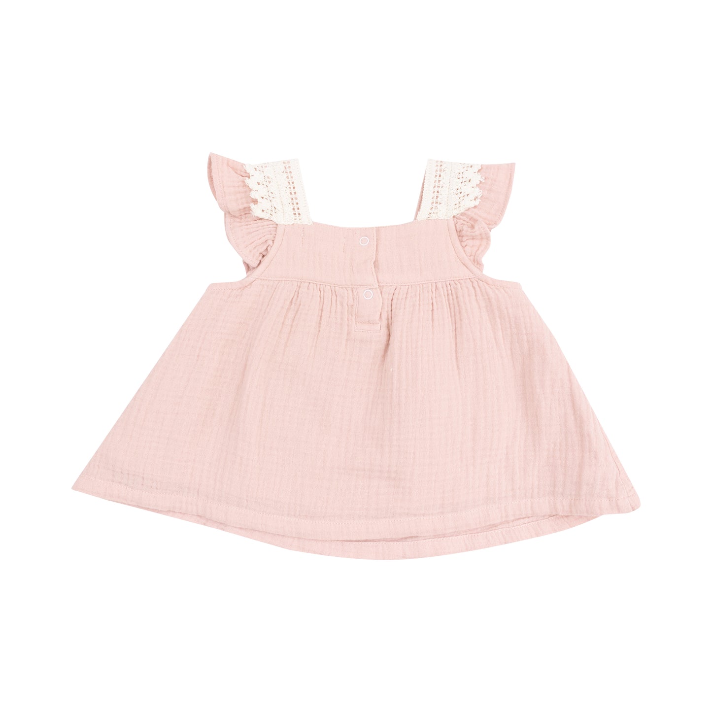 Solid Muslin Rose Smoke Pinafore w/ Crochet Heart Lace