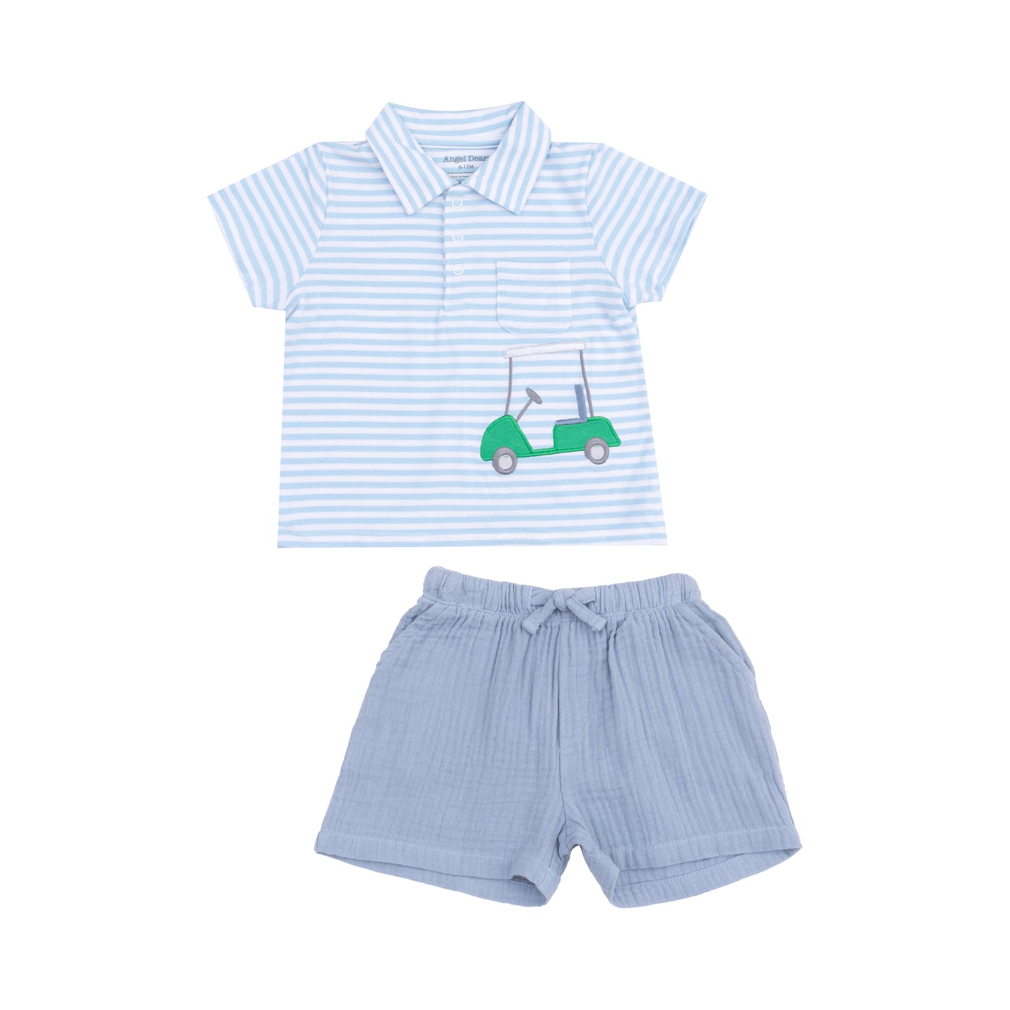 Golf Blue Stripe Applique Polo Shirt & Bamboo Short