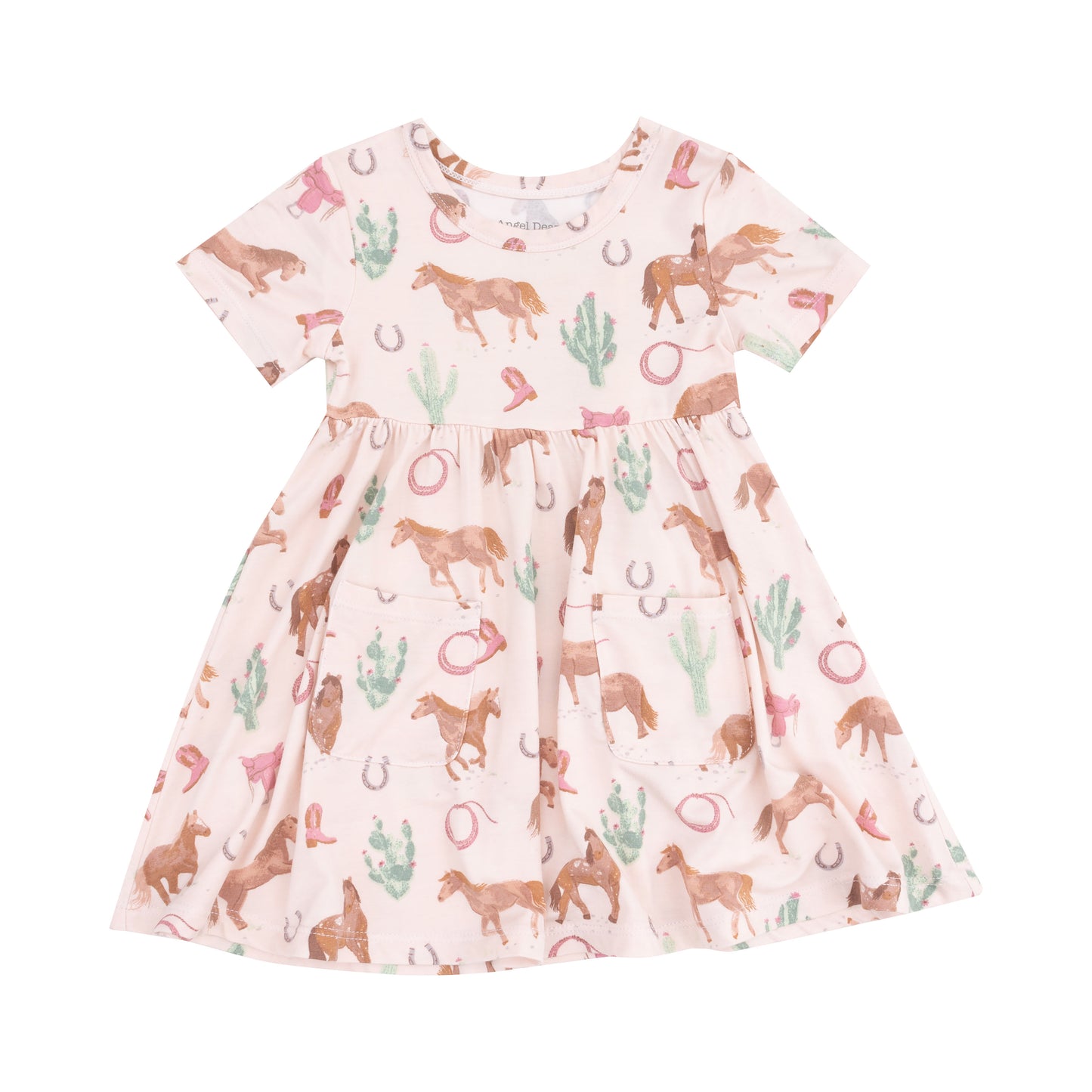 S/S Twirly Dress, Western Horses Pink