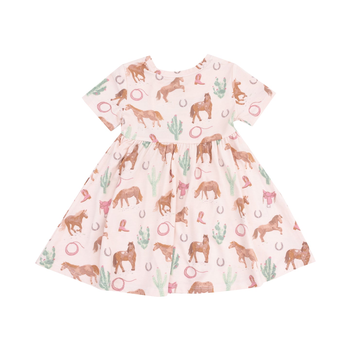 S/S Twirly Dress, Western Horses Pink