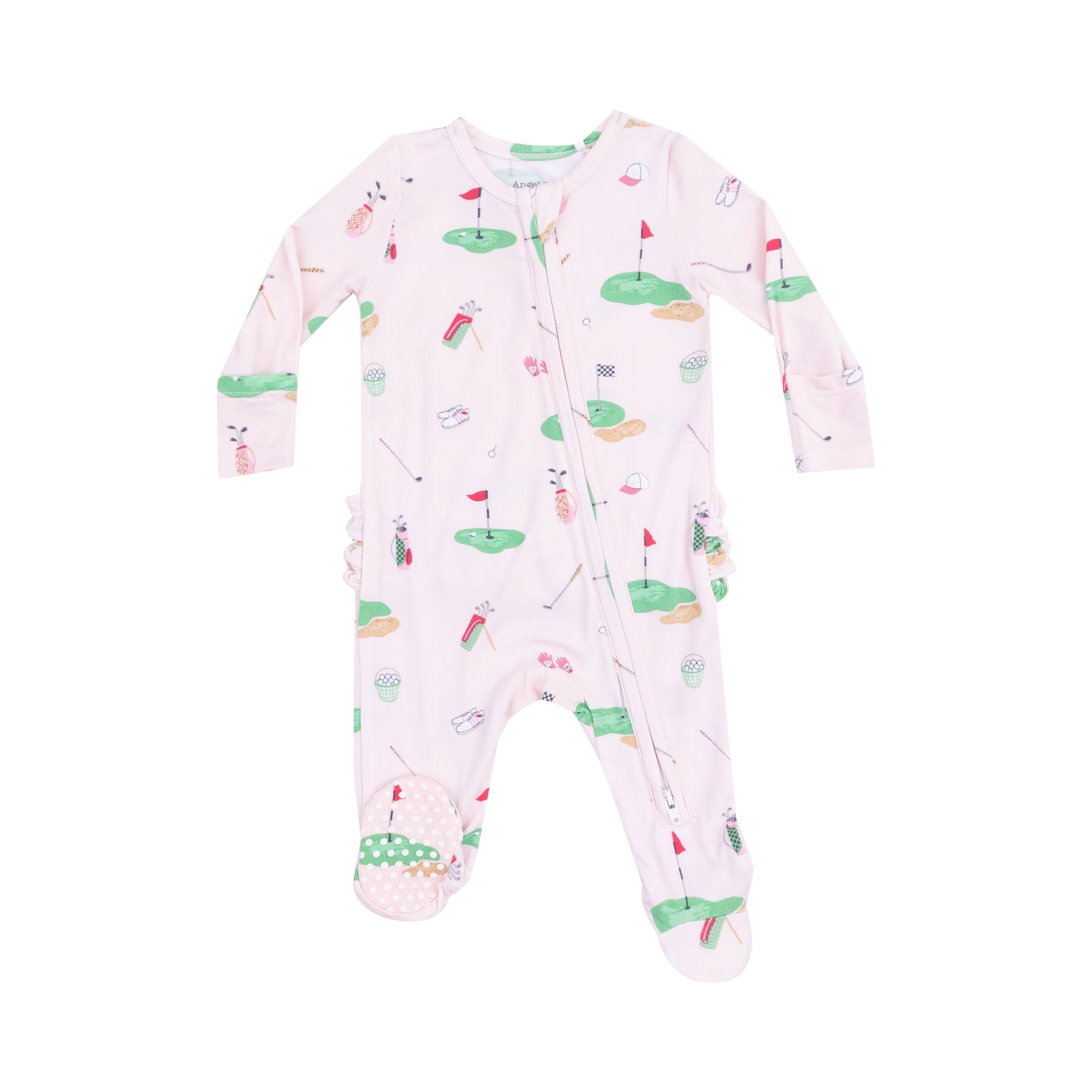 2 Way Zip Ruffle Back Footie, Golf Things Pink
