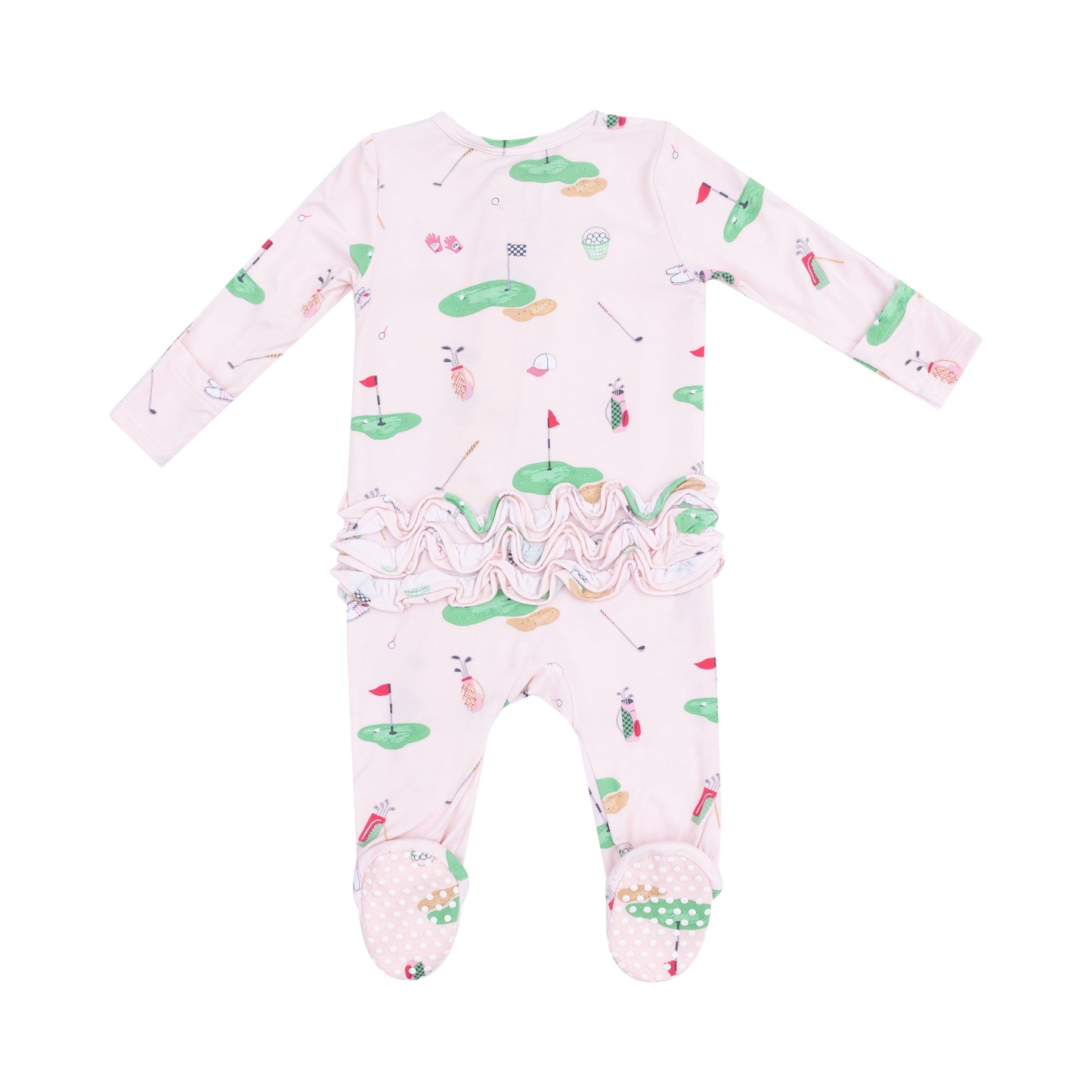 2 Way Zip Ruffle Back Footie, Golf Things Pink