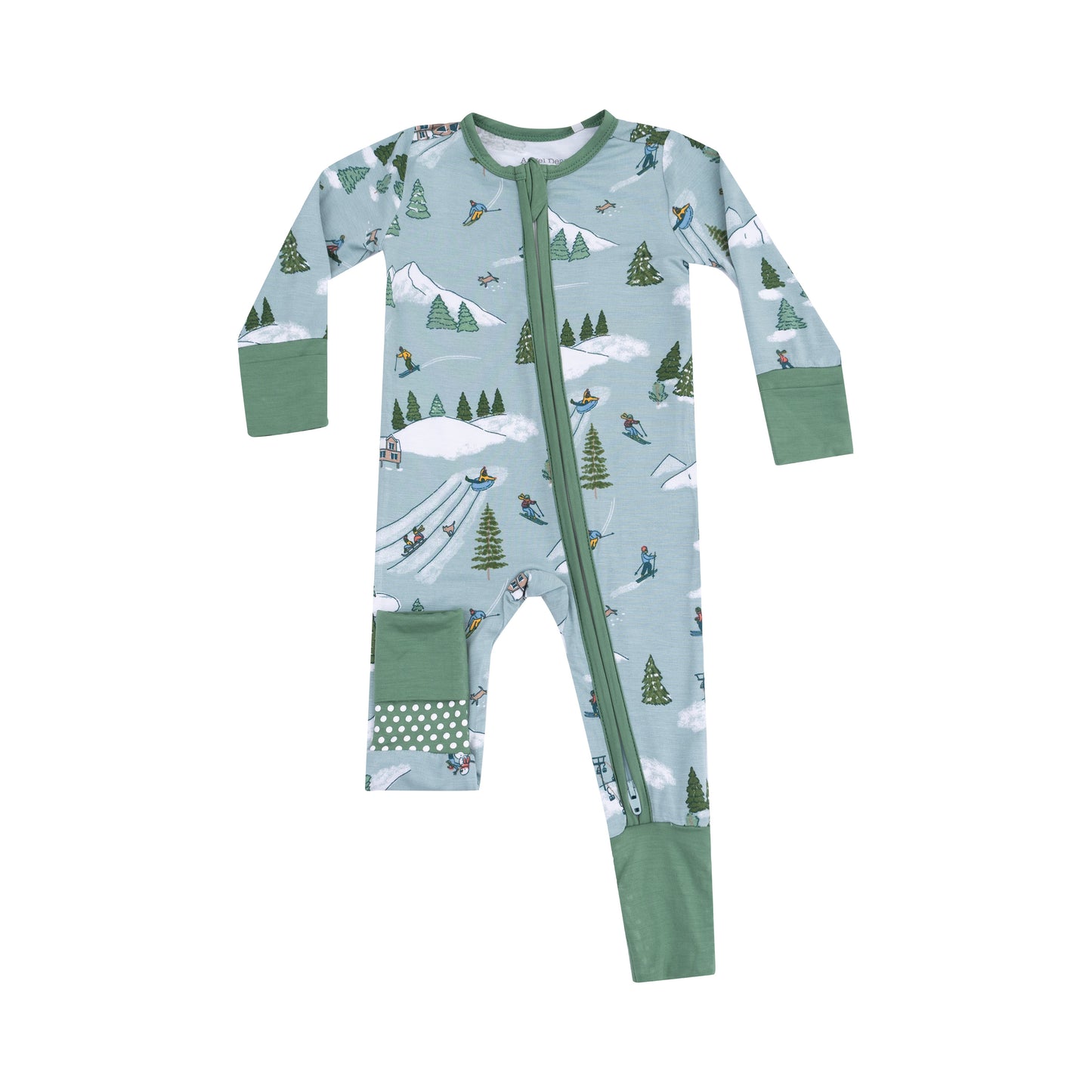 2-Way Zipper Romper, Winter Fun Skiers