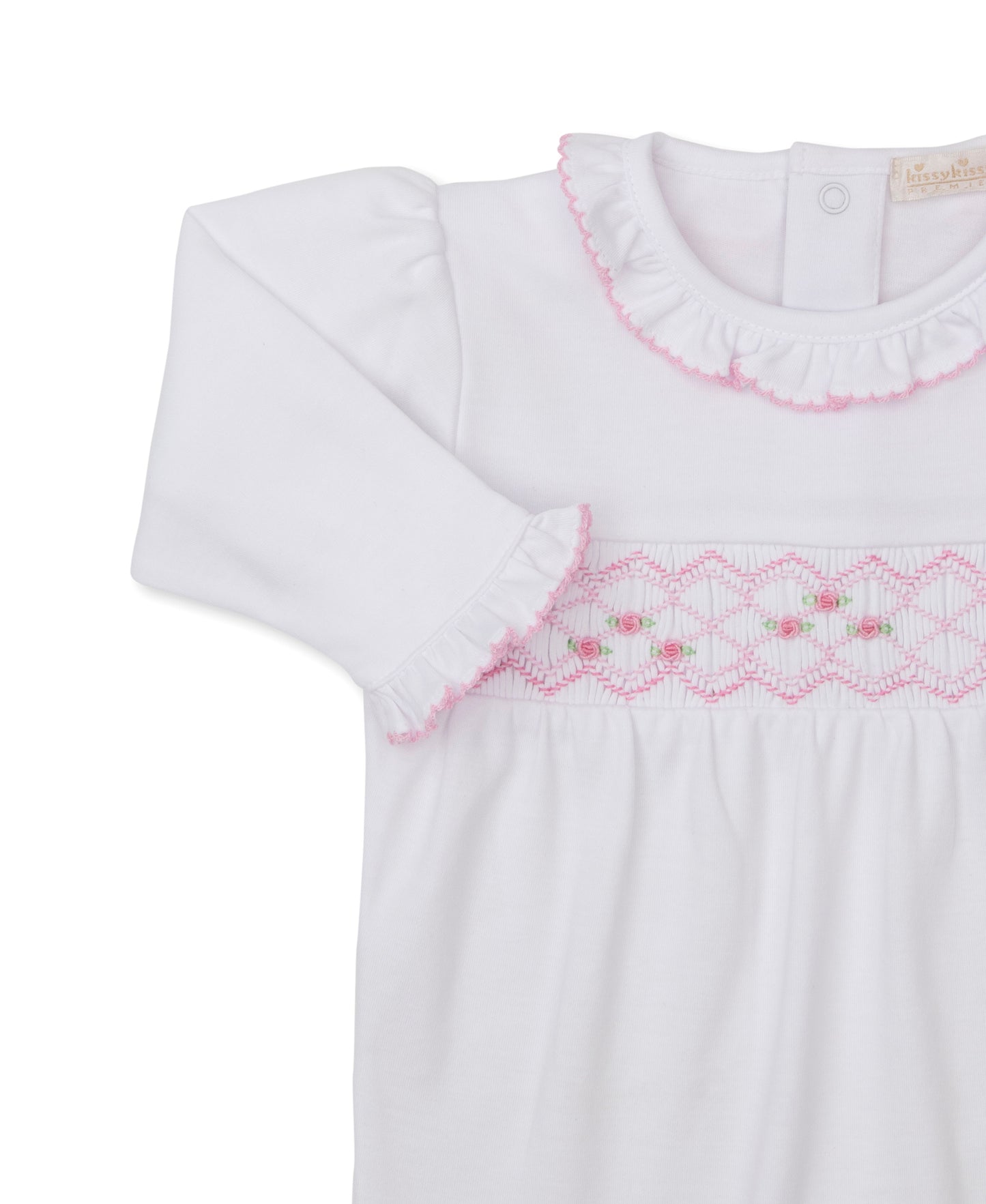 Footie w/Hand Smock, CLB Summer, White/Pink