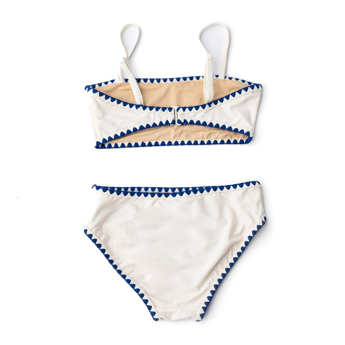 Two Piece Embroidered Swimsuit, White & Navy