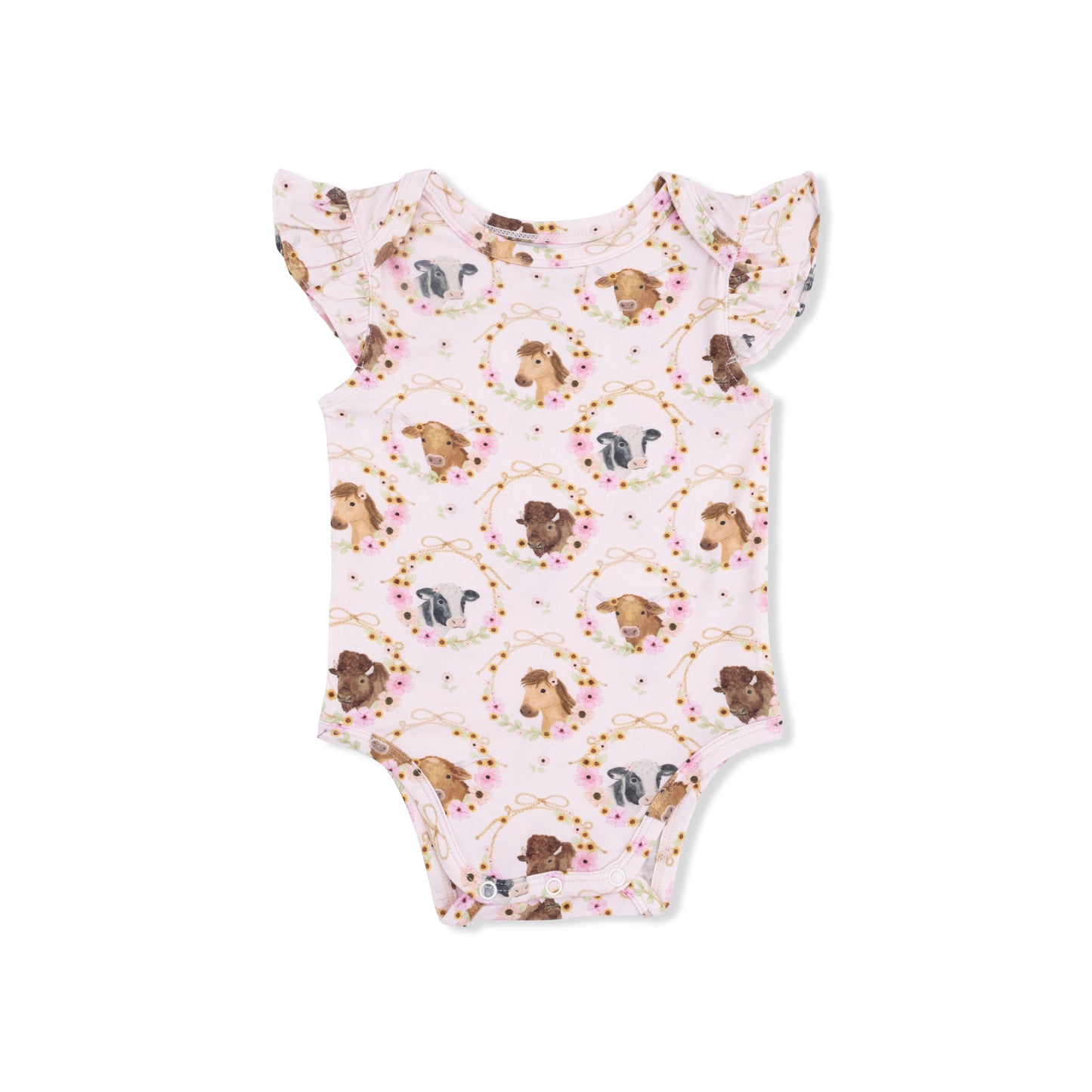 Ruffle Sleeve Bodysuit, Farm Animals Rope Cameos, Pink