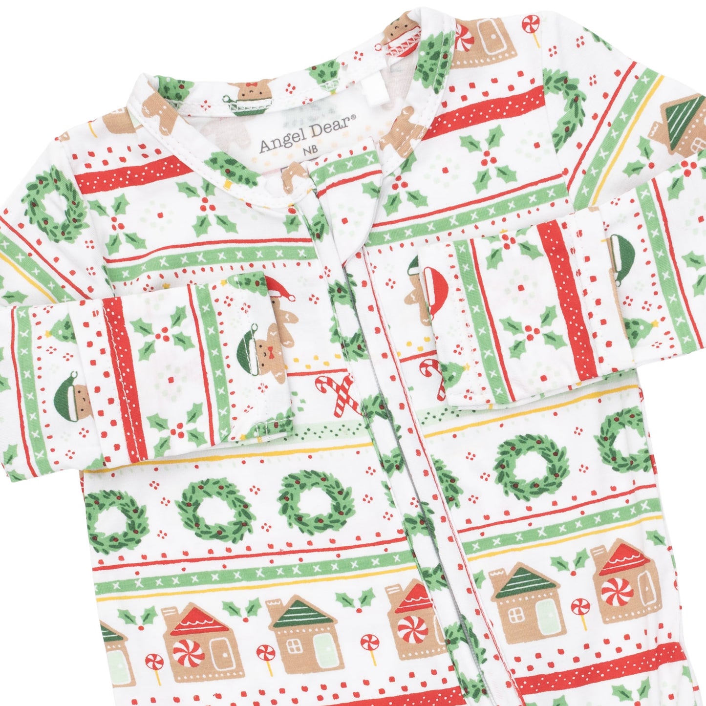Zip Footie, Gingerbread Fairisle Green