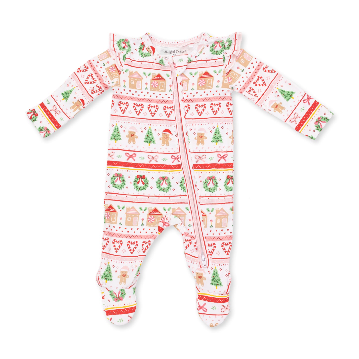 Ruffle Sleeve Zip Footie, Gingerbread Fairisle Pink