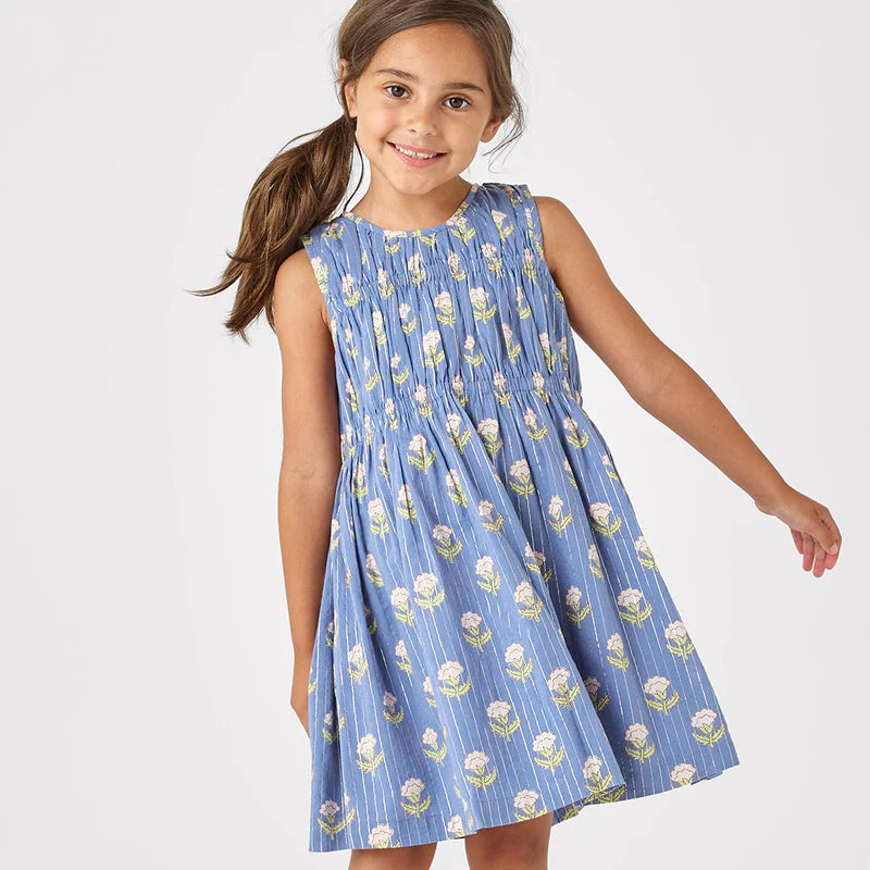 Sleeveless Waverly Dress, Periwinkle Small Bud