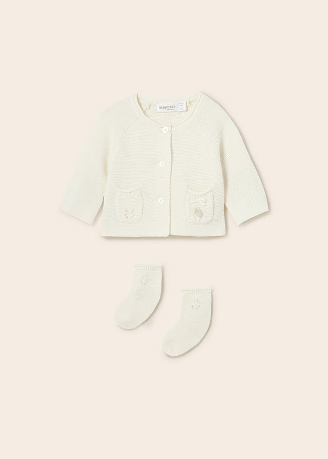 Knit Cardigan w/Socks, Natural, 1359