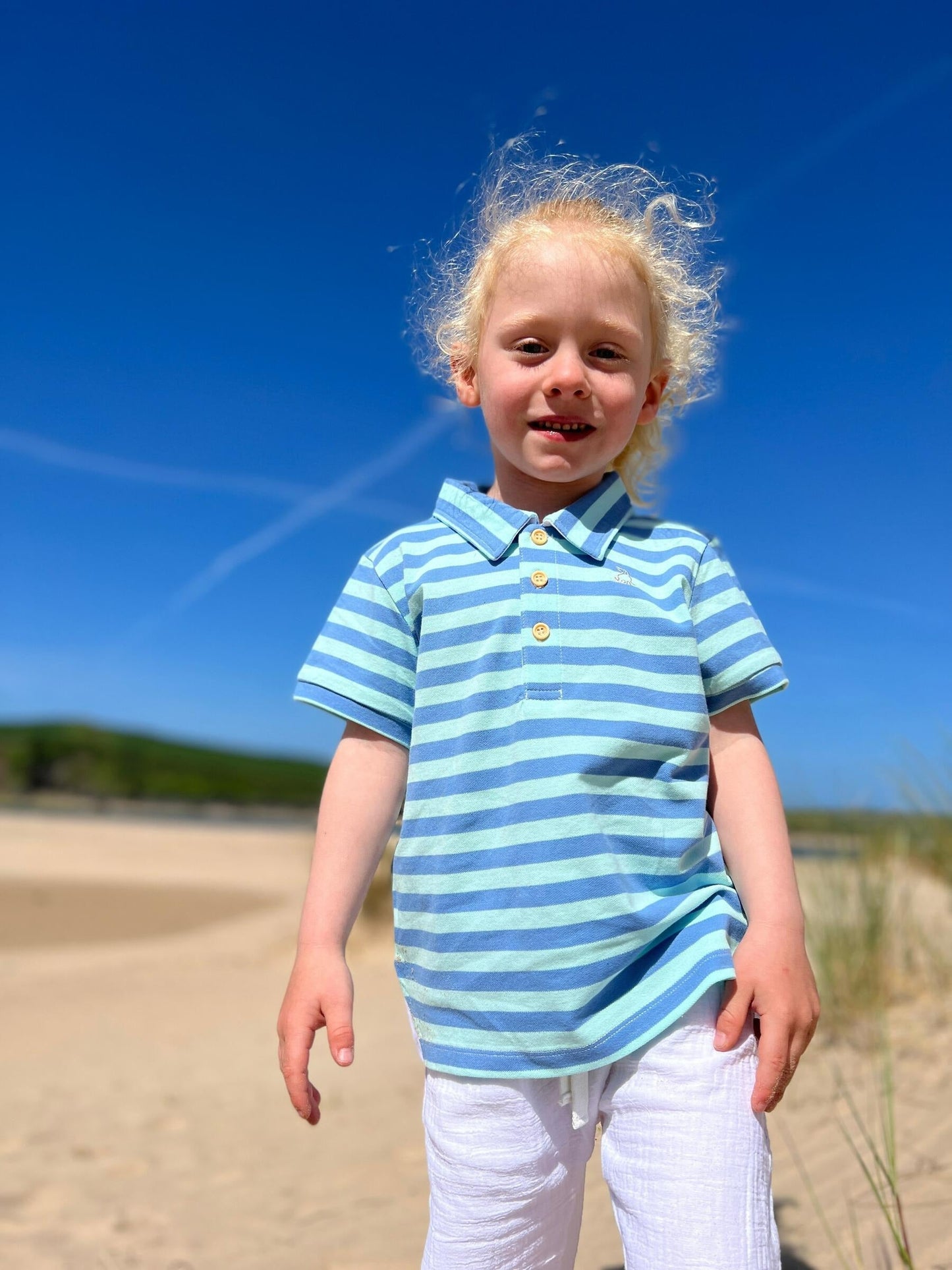 Starboard Polo, Blue/Grey Stripe