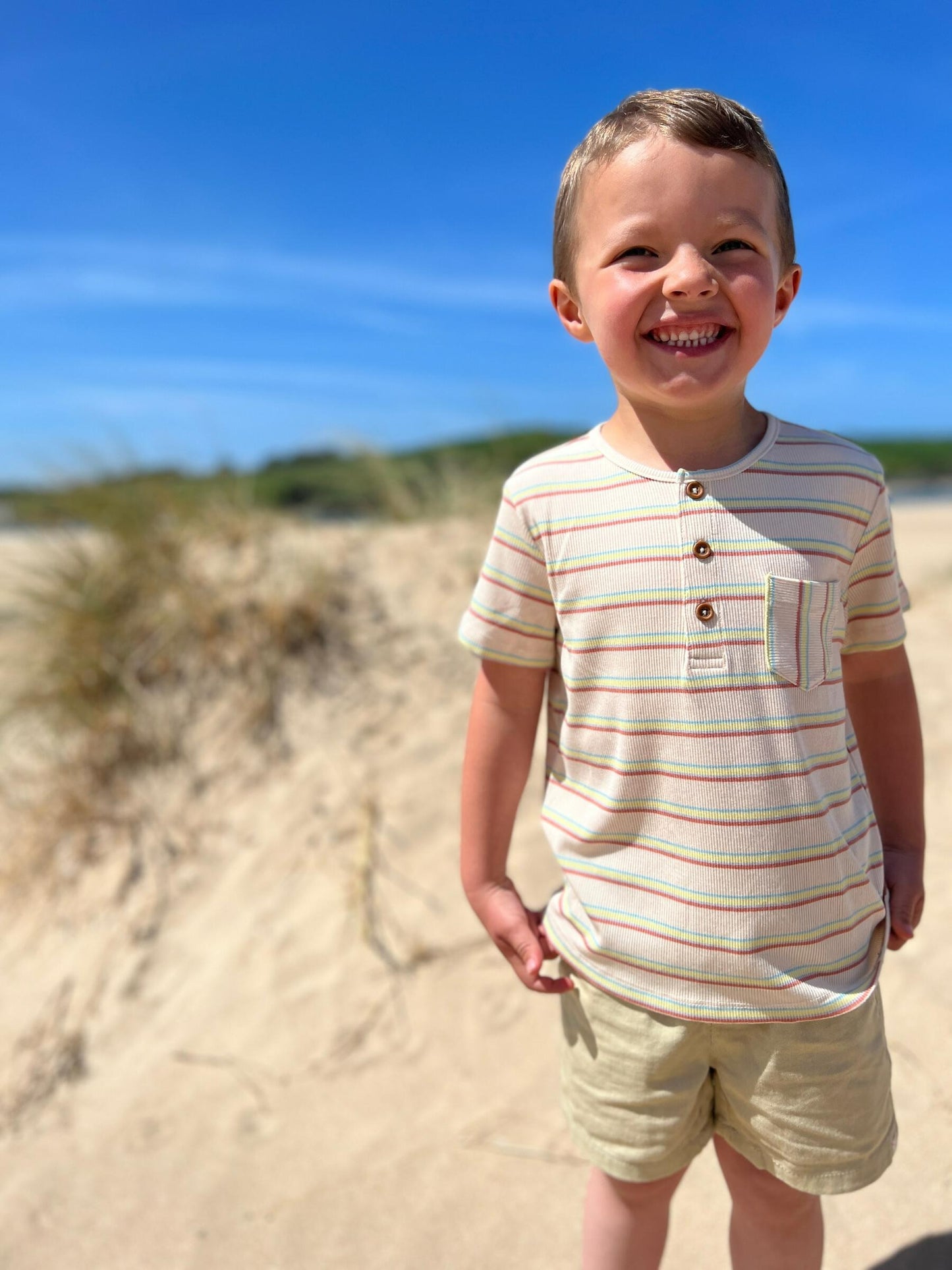 Dodger Henley, Beige Stripe