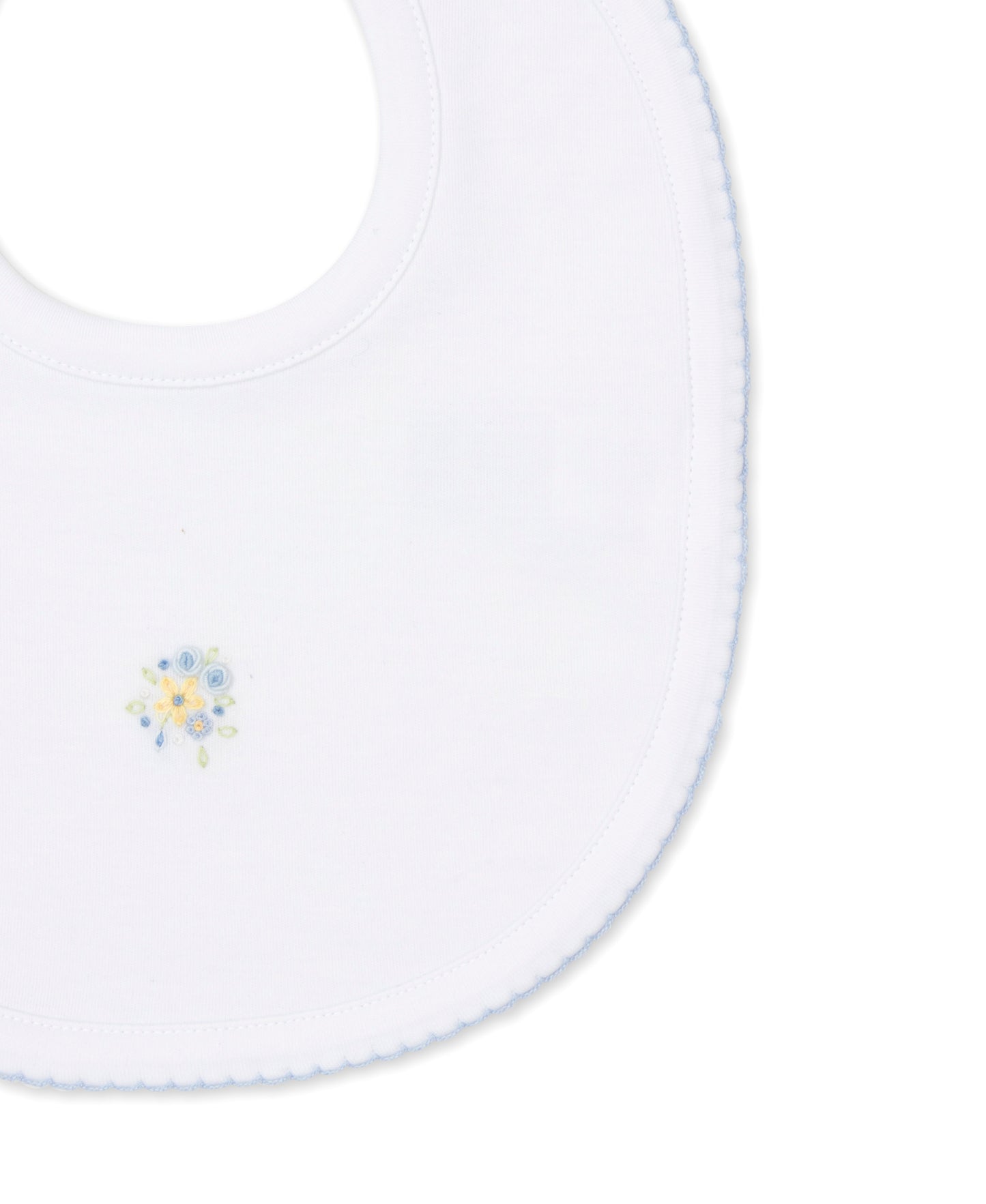 Bib, Hand Embroidered, SCE Floral, White/Blue