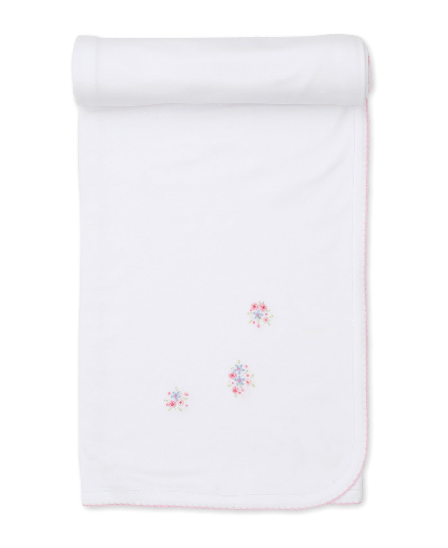 Blanket, Hand Embroidered SCE Floral, White/Pink