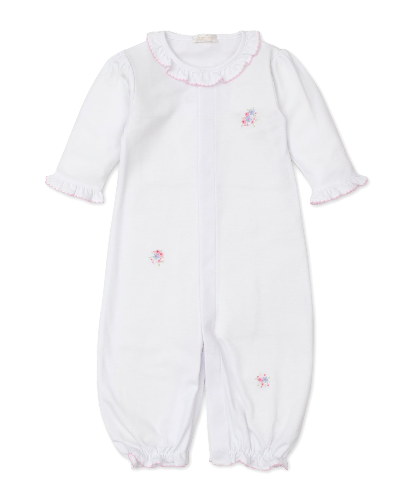 Convertible Gown, Hand Emb. SCE Floral, White/Pink