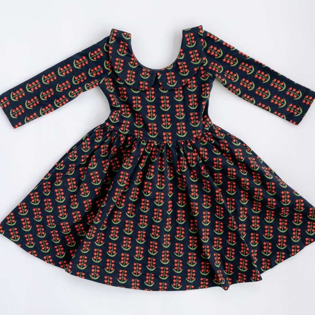 Collared Twirl Dress in Navy Floral