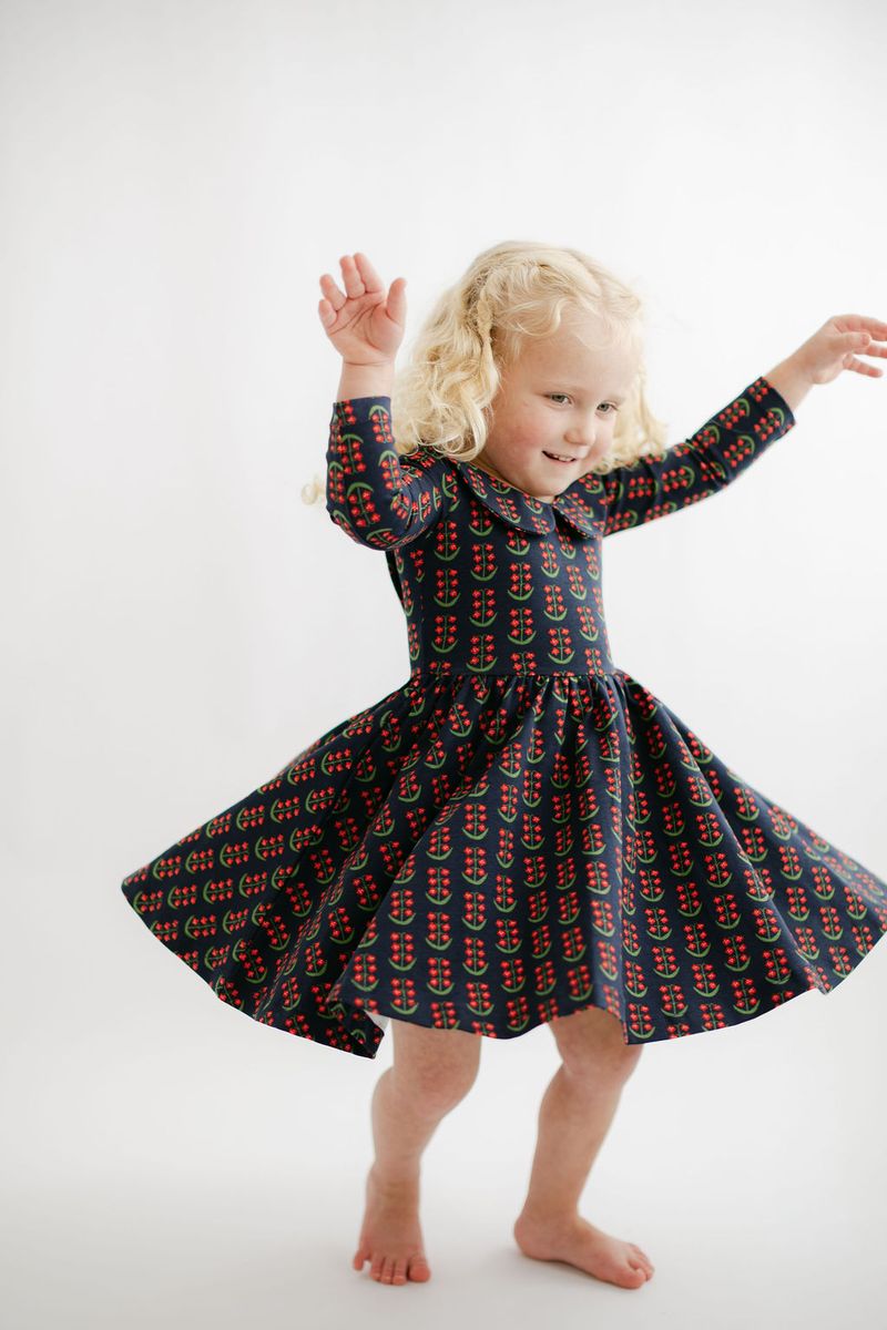 Collared Twirl Dress in Navy Floral