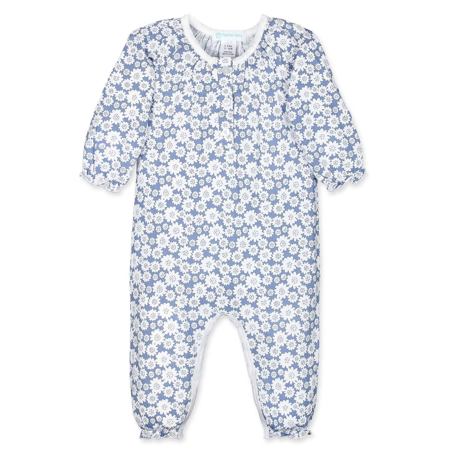 Ruched Romper, Daisies - Blue