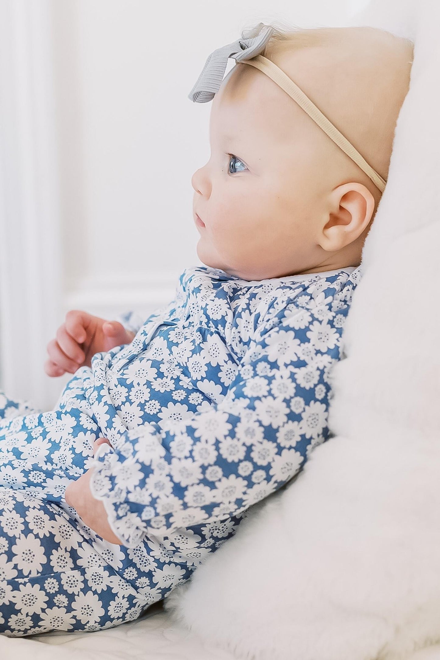 Ruched Romper, Daisies - Blue