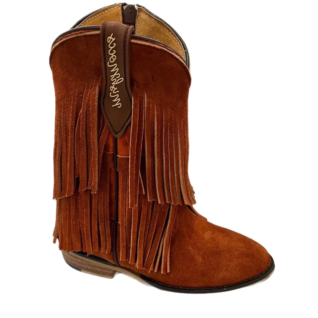 2-Layer Fringe Suede Boots, Sienna Brown