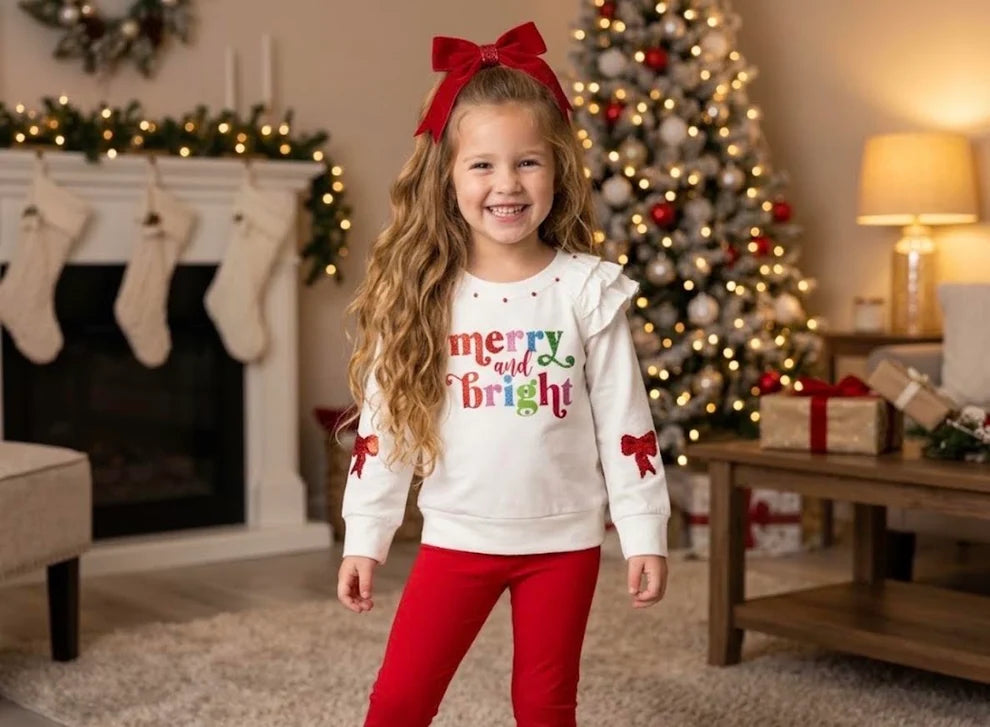 Merry and Bright L/S Ruffle Tee, Ivory