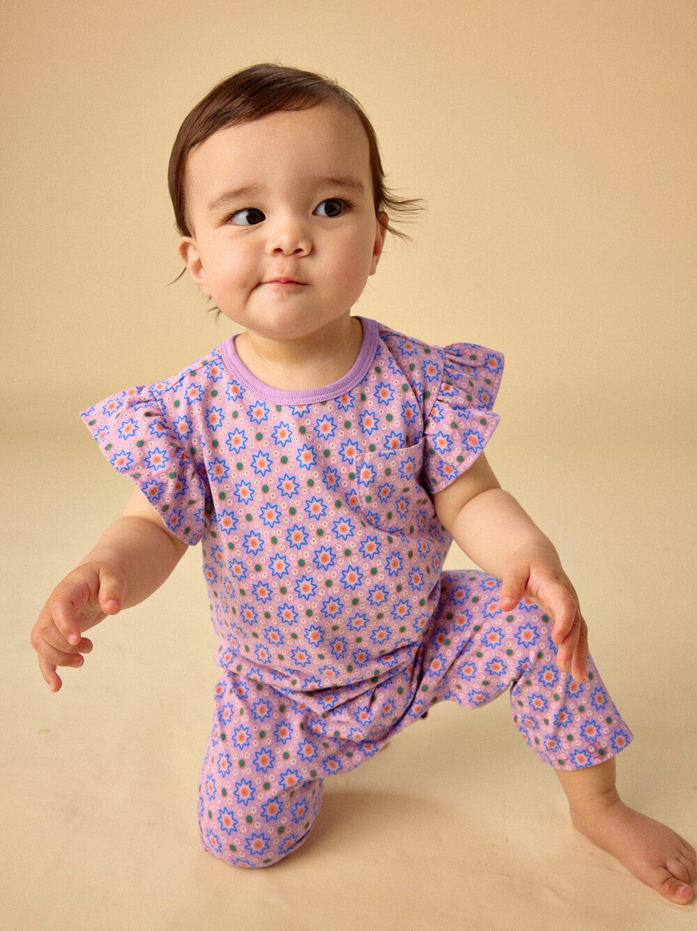 Ruffle Sleeve Baby Romper, Korean Tiles