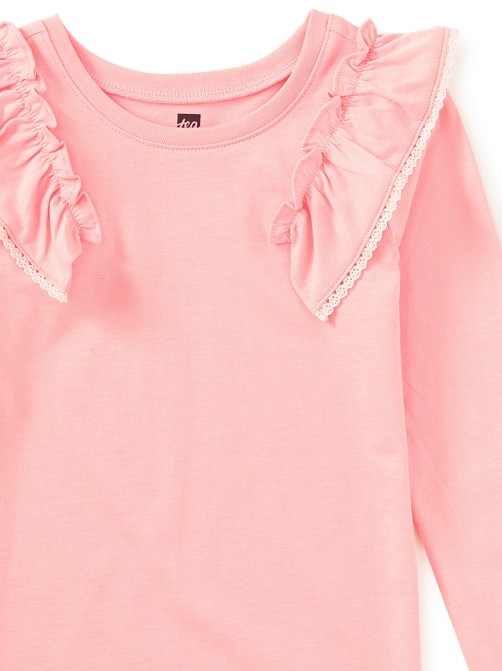 Long Sleeve Lace Trim Top, Cherry Blossom