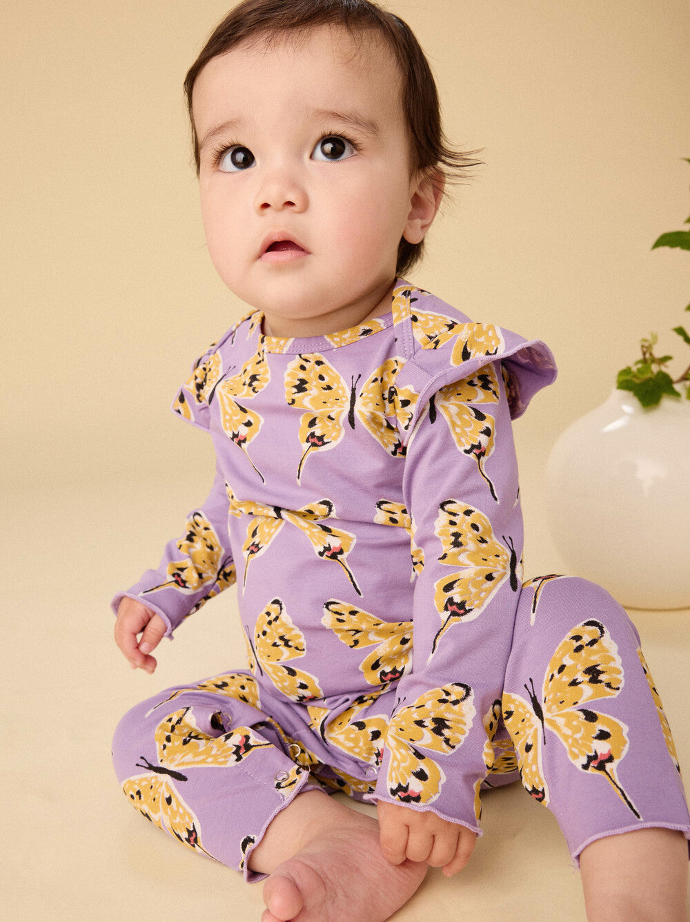 Ruffle Shoulder Baby Romper, Butterflies
