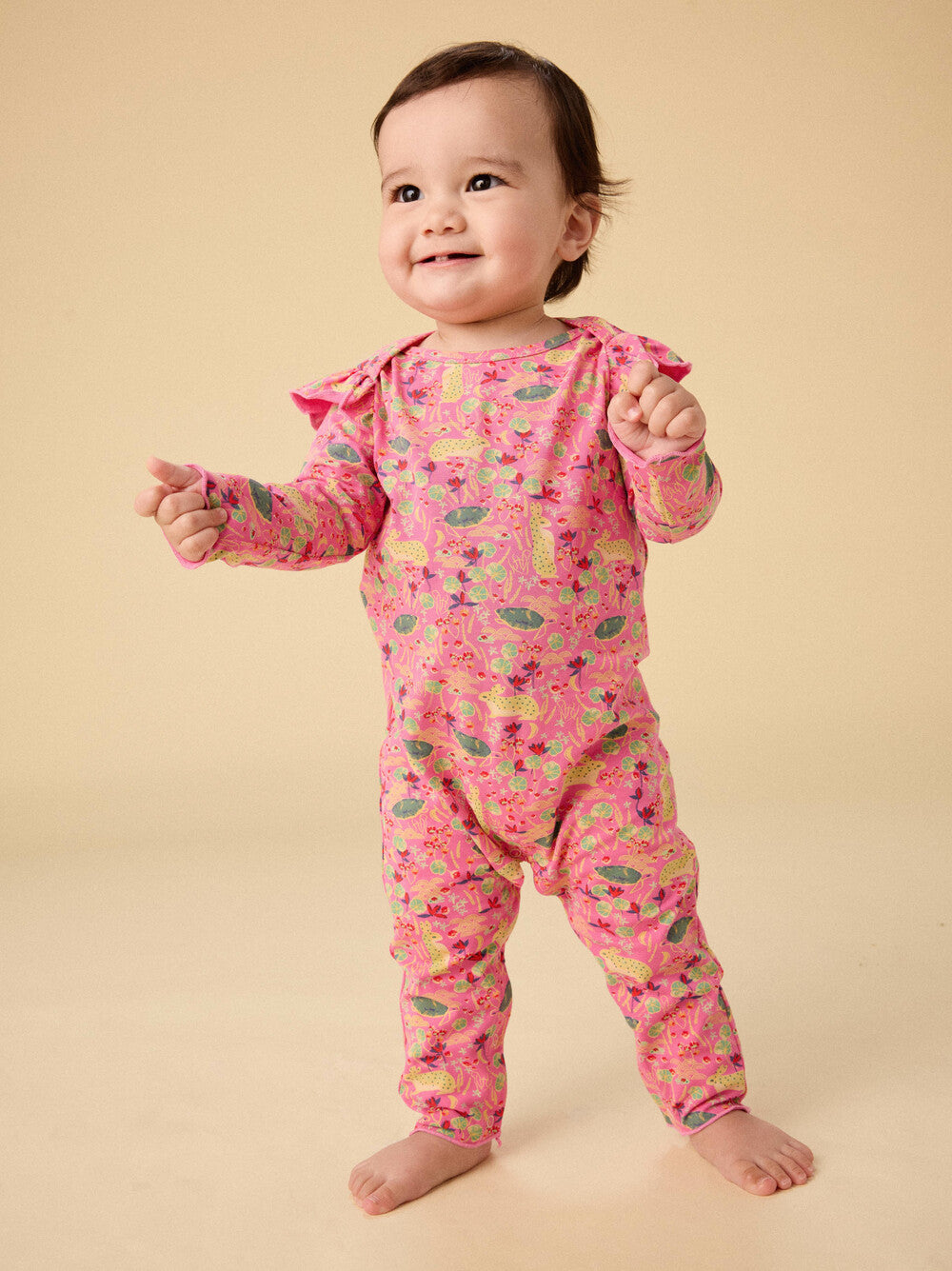 Ruffle Shoulder Baby Romper, Rabbit