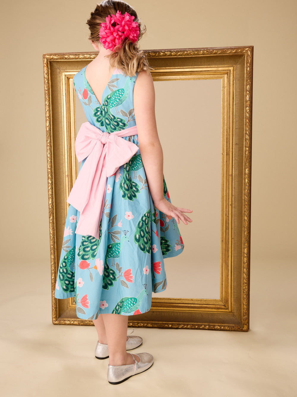 Sleeveless Hi-Lo Sash Dress, Peacock Floral
