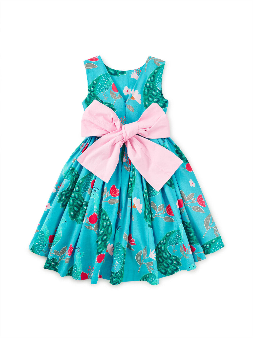 Sleeveless Hi-Lo Sash Dress, Peacock Floral
