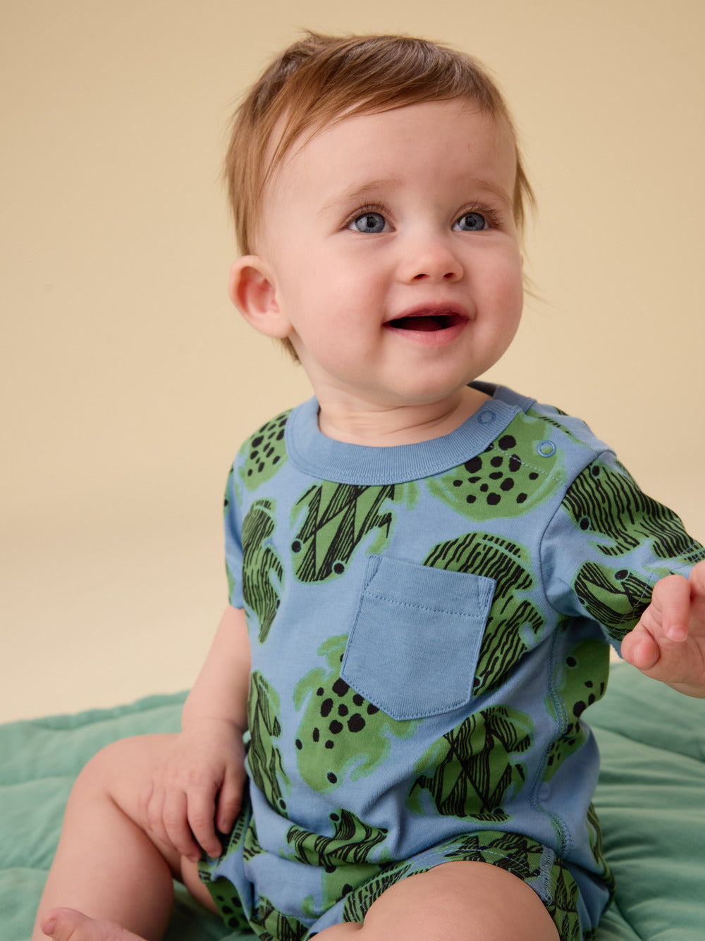 Pocket Shortie Baby Romper, Hopalong Frogs