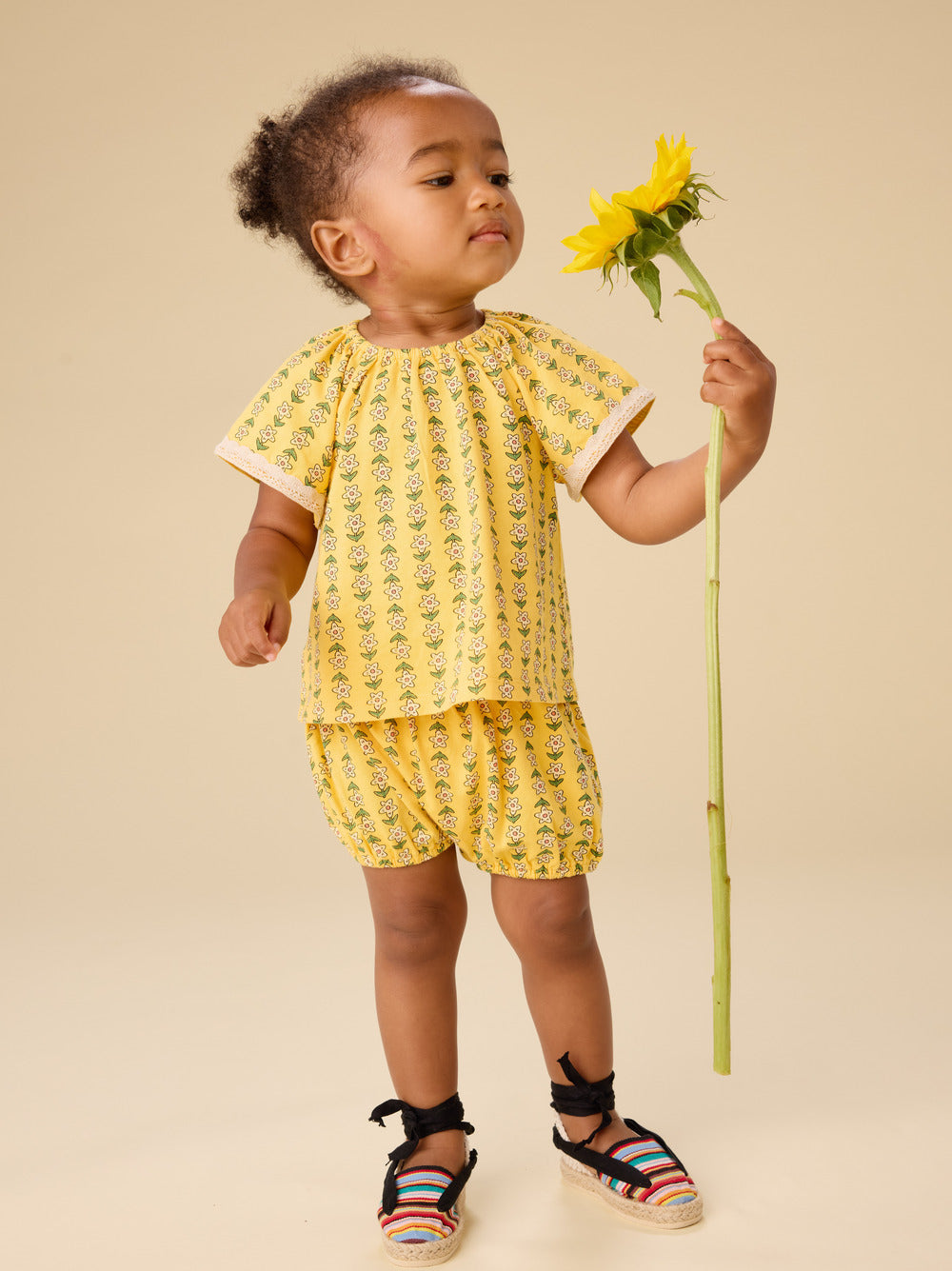 Printed Crochet Trim Baby Set, Vintage Floral Tile