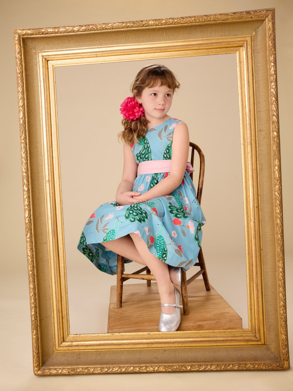 Sleeveless Hi-Lo Sash Dress, Peacock Floral