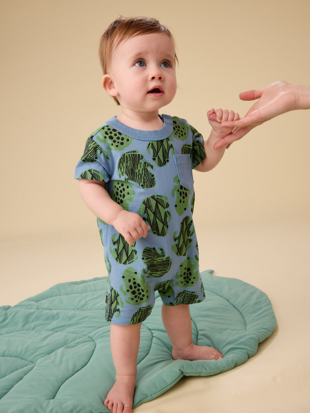 Pocket Shortie Baby Romper, Hopalong Frogs