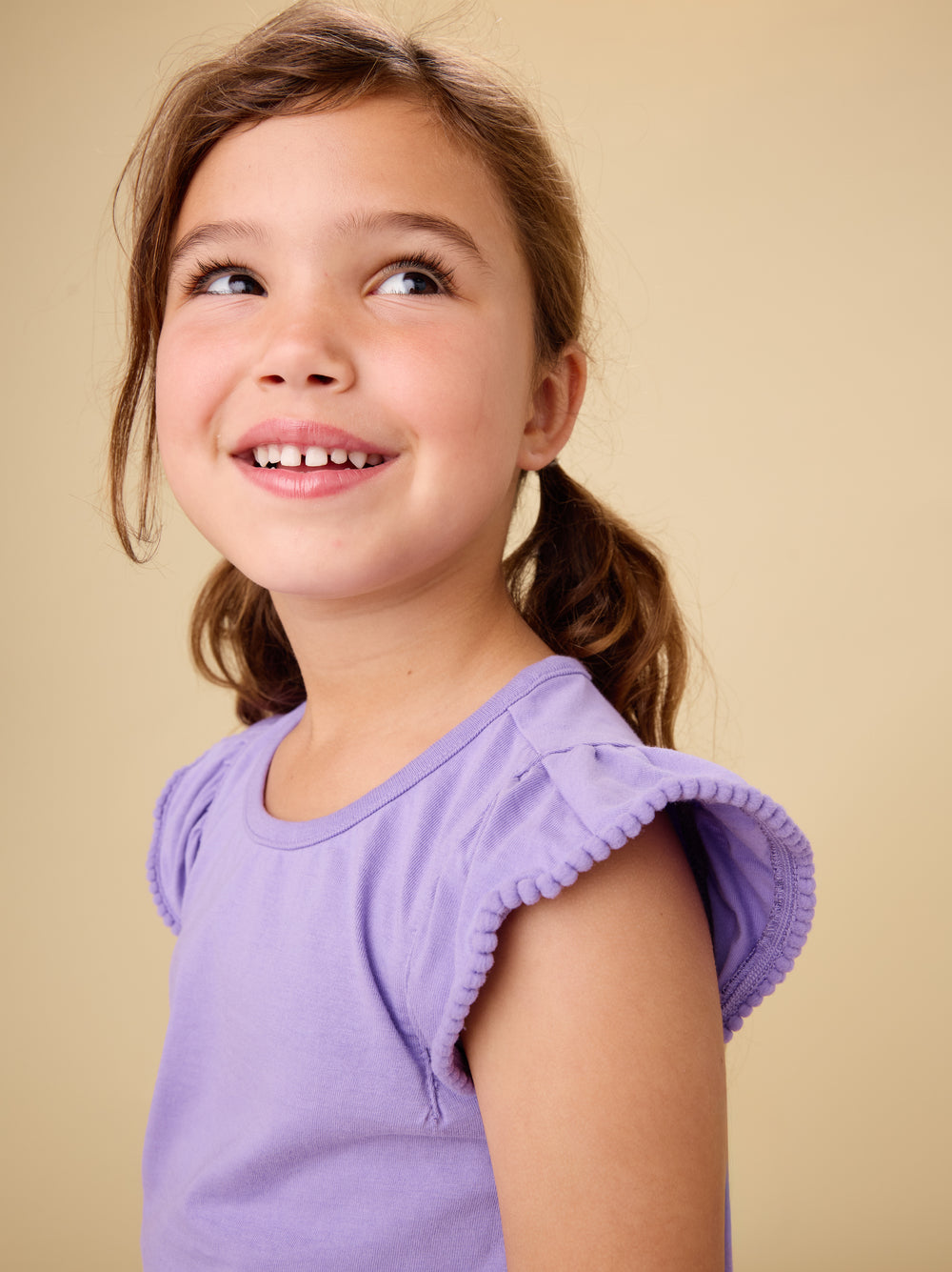 Pom Pom Flutter Top, Paisley Purple