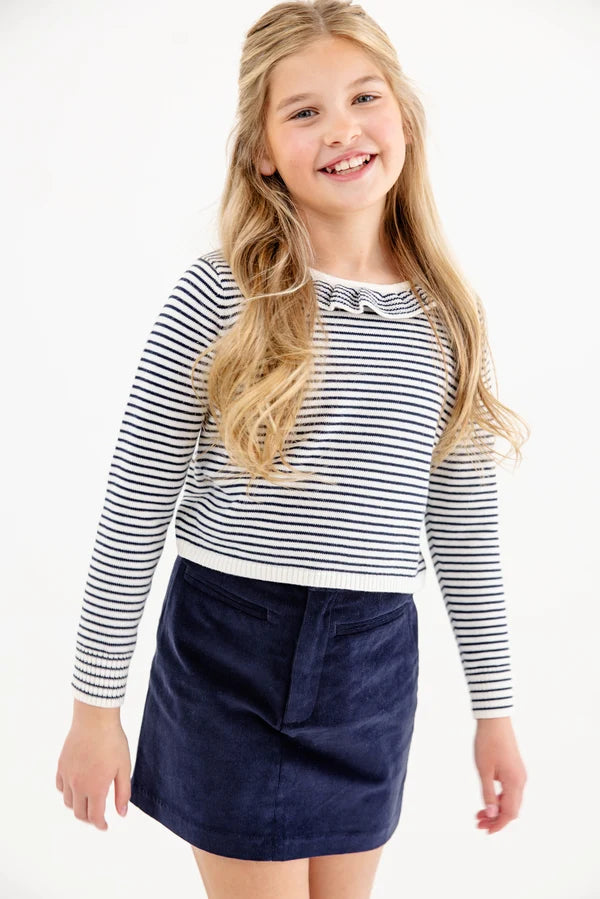 Reese Ruffle Sweater, Nantucket Navy/Palmetto Pearl Stripe