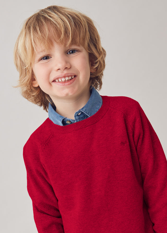 Cotton Crewneck Sweater, Red, 323