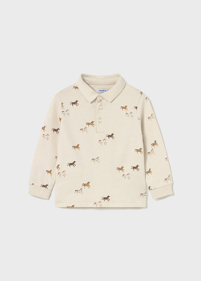 L/S Printed Polo, Horses, 2102