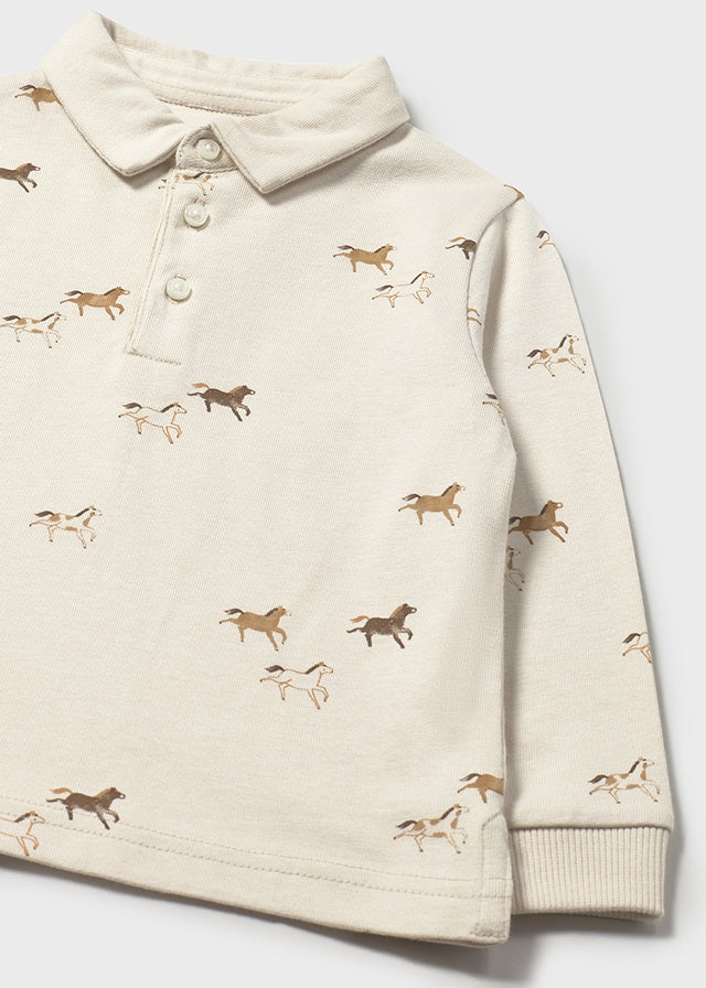 L/S Printed Polo, Horses, 2102