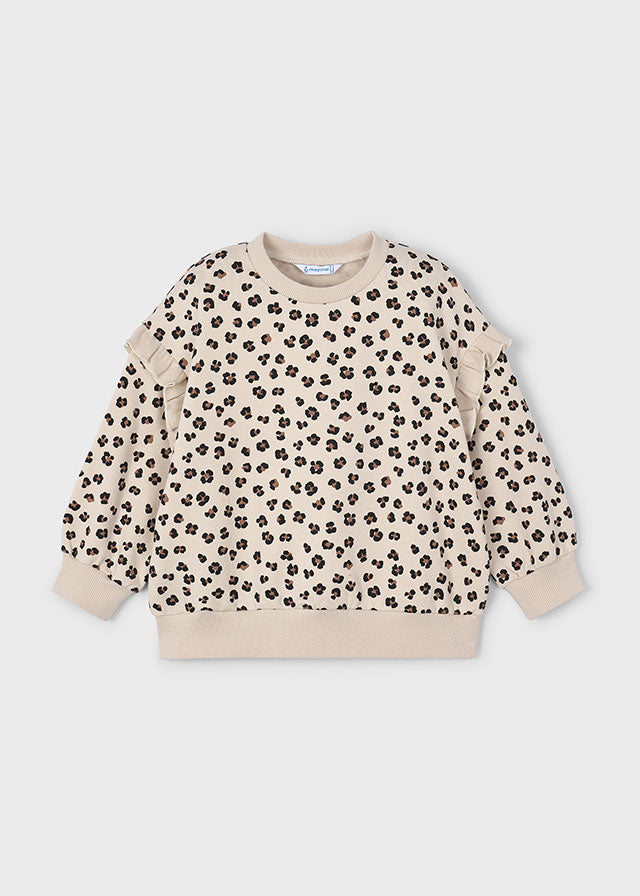 Ruffle Sleeve Pullover, Leopard, 4433